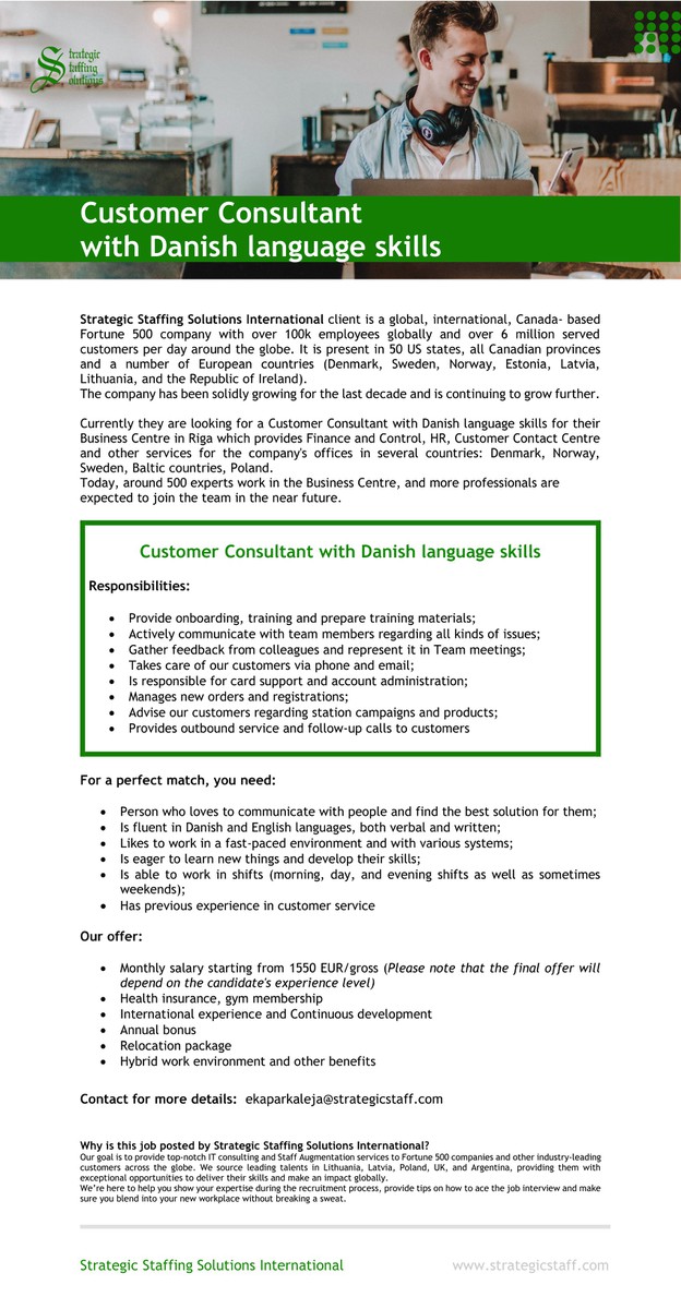 Customer Consultant with Danish language skills